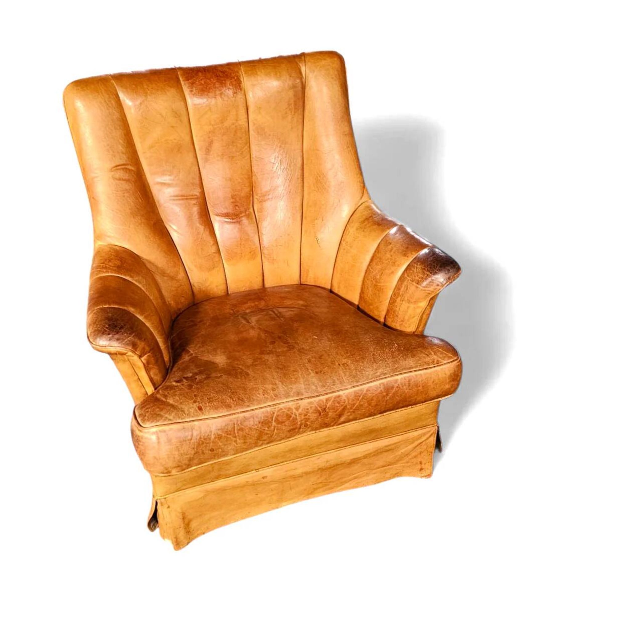 Sheep leather club chair 1970s with magazine holder
