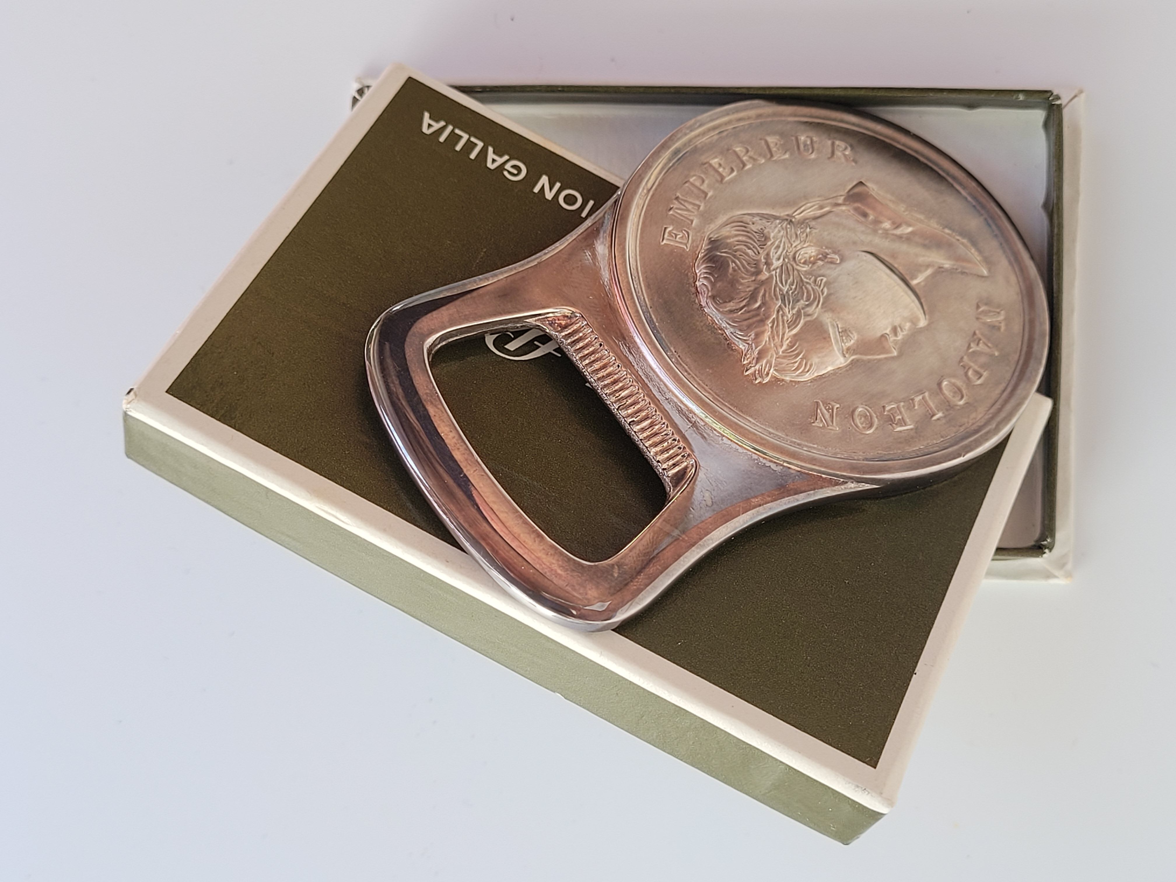Napoleon Emperor bottle opener in his silver metal case Christofle Paris Gallia Brasserie series