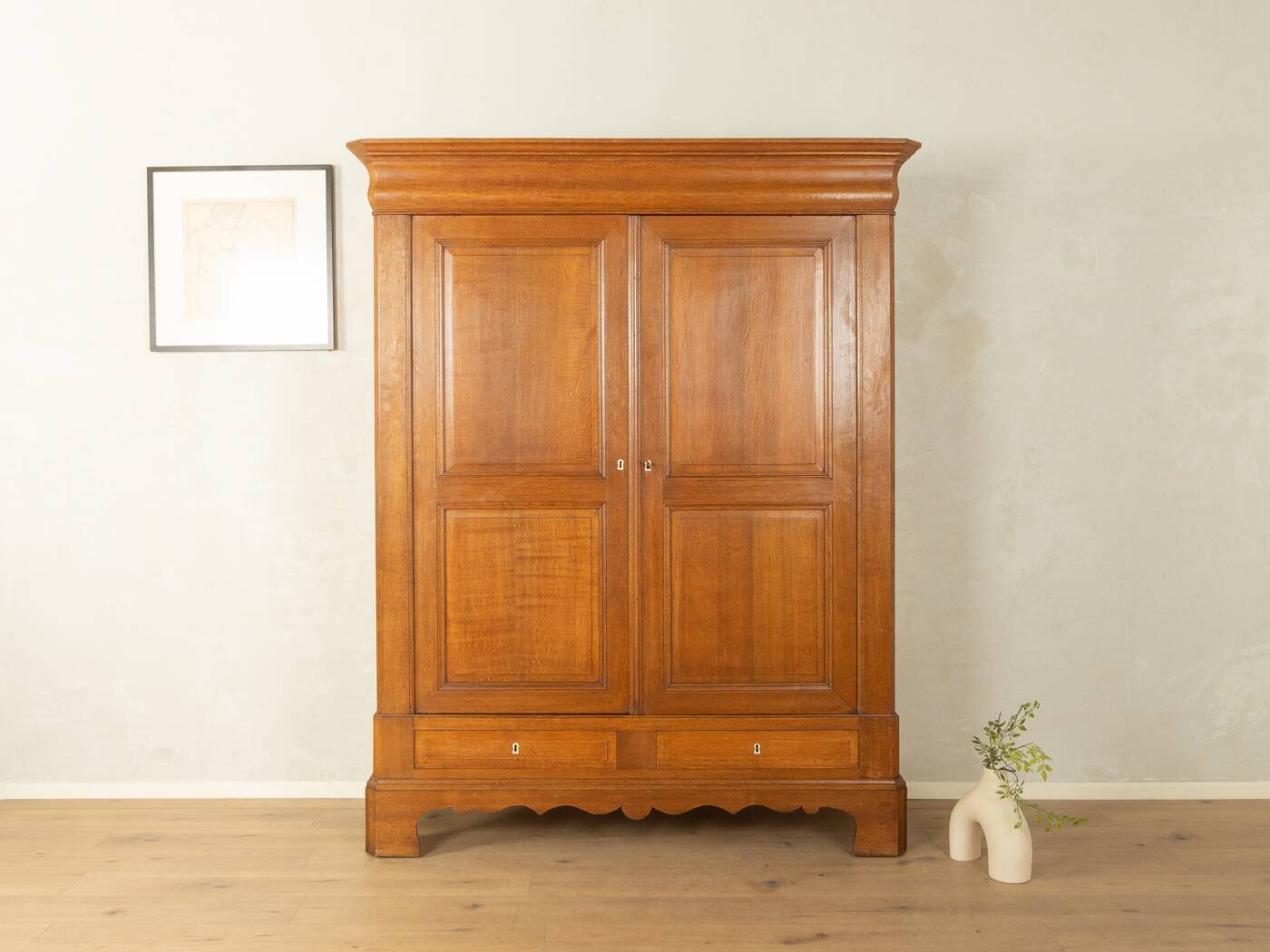 Classic antique wardrobe made of oak, pre-1900