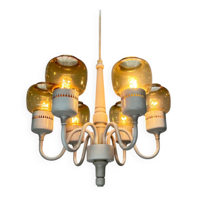 Lustre suédois milieu du siècle T526 avec verres de couleur ambre par Hans-Agne Jakobsson pour Hans-Agne Jakobsson Ab, années 1960