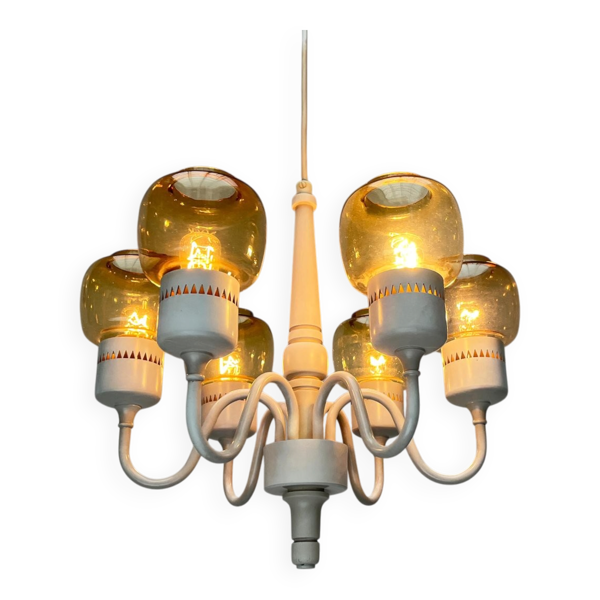Lustre suédois milieu du siècle T526 avec verres de couleur ambre par Hans-Agne Jakobsson pour Hans-Agne Jakobsson Ab, années 1960
