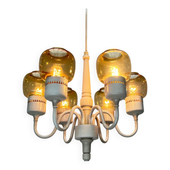 Swedish mid-century chandelier T526 with amber glass by Hans-Agne Jakobsson for Hans-Agne Jakobsson Ab, 1960s.