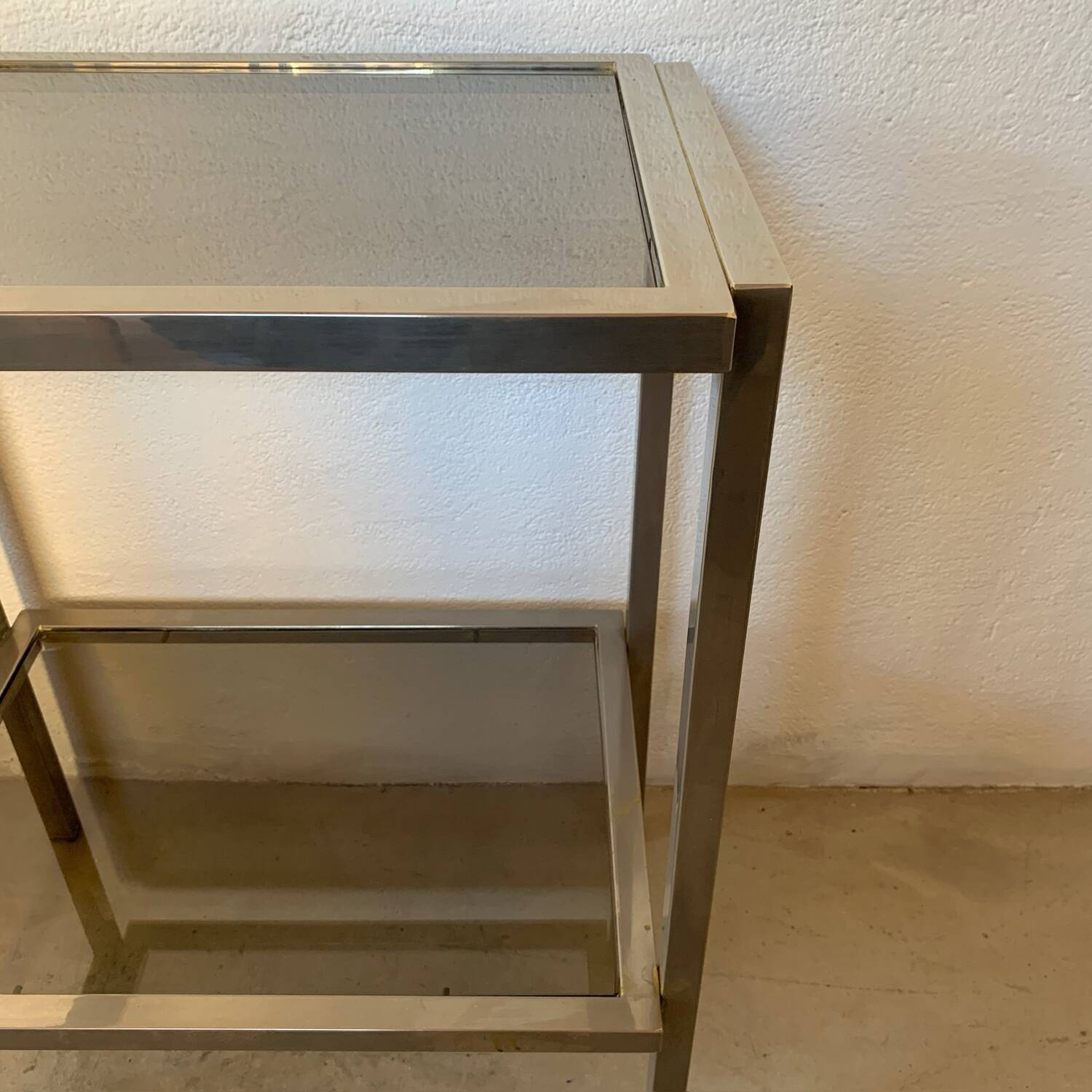 Designer chrome and smoked glass side table, 1970s