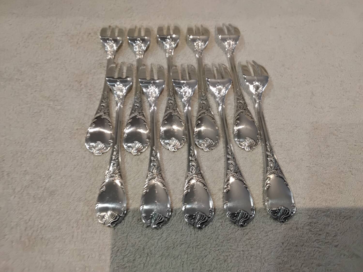 10 silver-plated cake forks by Christofle, Marly pattern