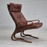 1970s, Scandinavian design, lounge chair, original condition, leather, bent wood.