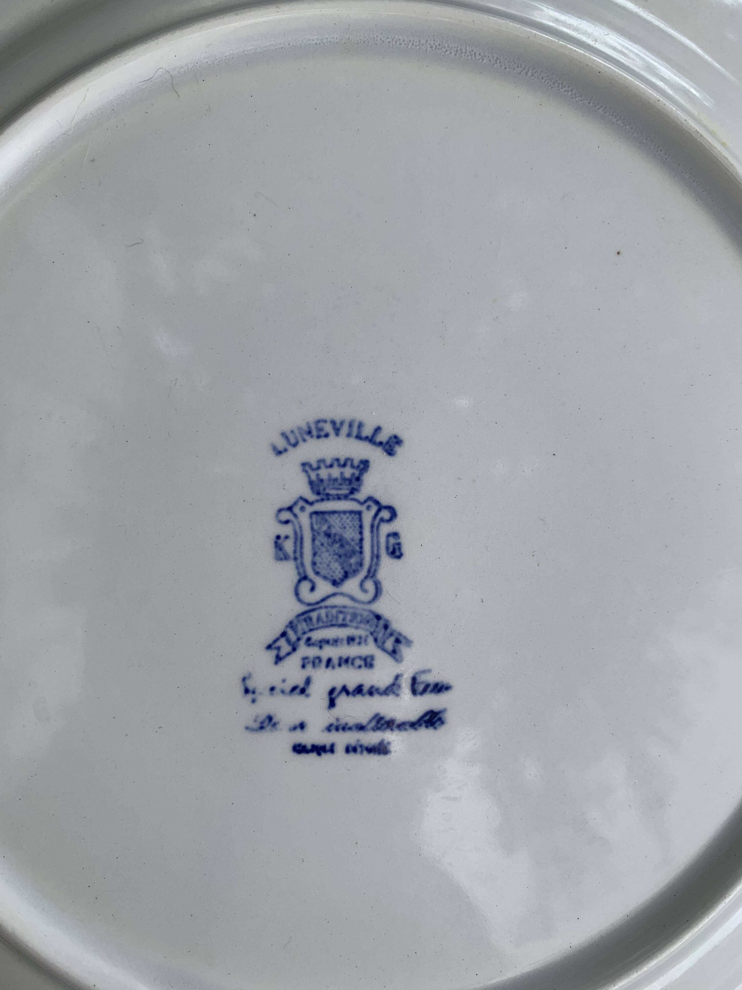 3 Luneville France vintage blue rose dinner plates