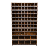 Antique workshop furniture in solid fir with numerous compartments.
