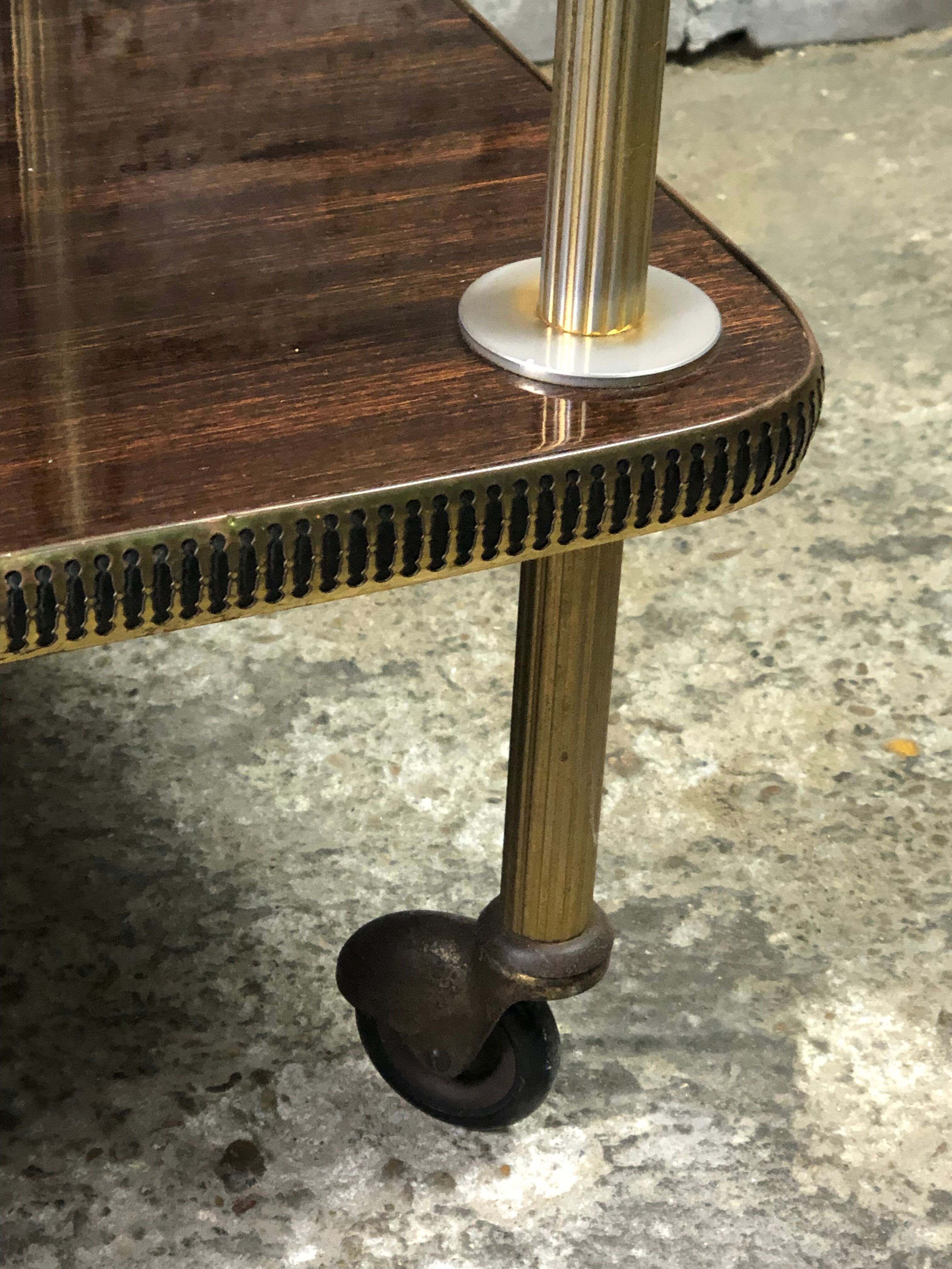 Vintage brass rolling table with 2 trays 70'S