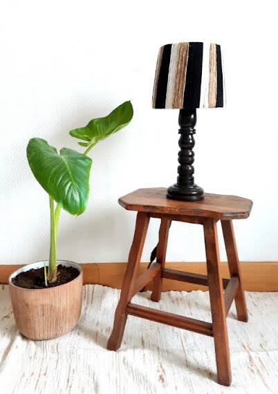Vintage wooden, rope and wool lamp