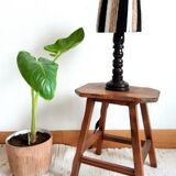 Vintage wooden, rope and wool lamp