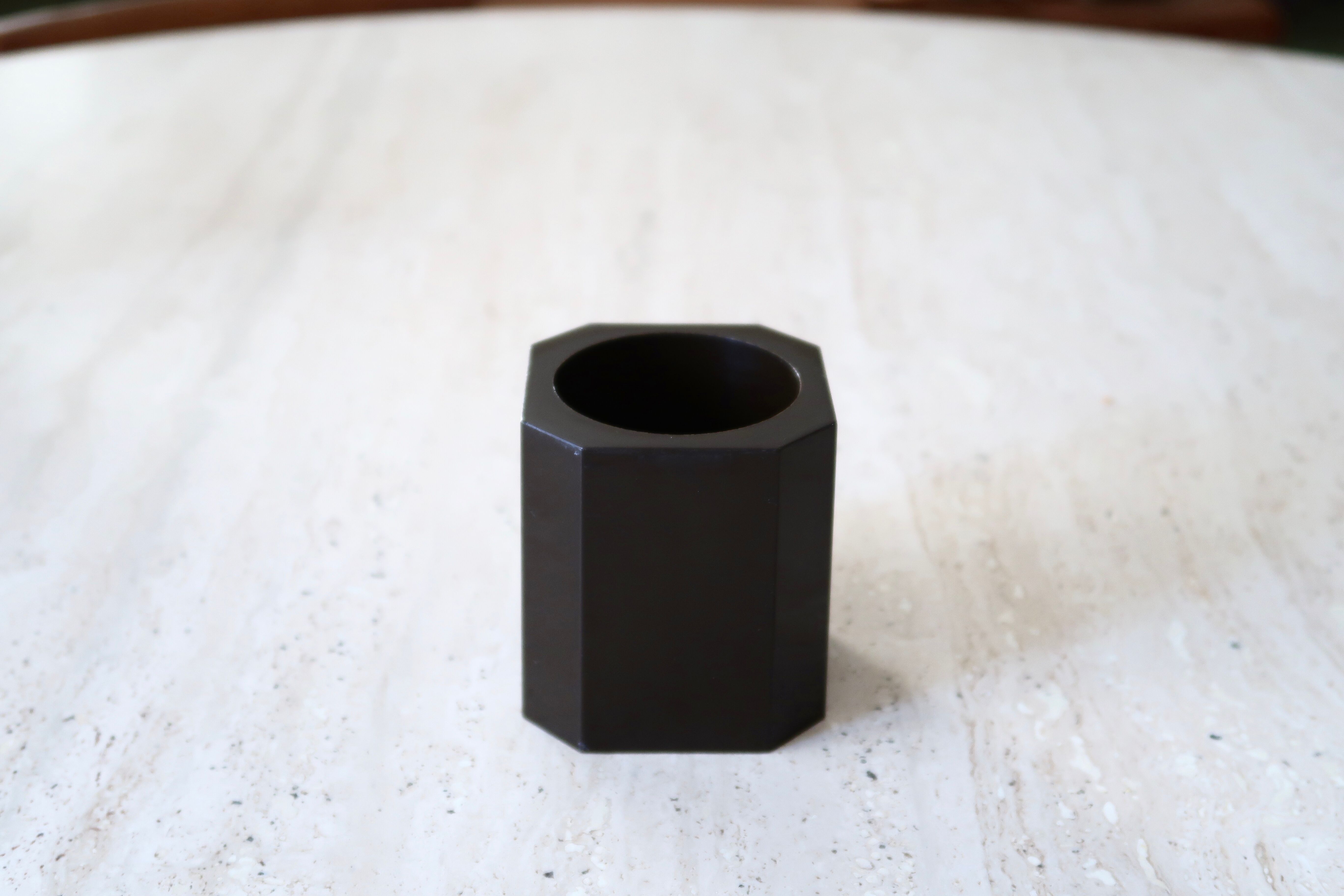 Brown plastic pencil pot, 70s