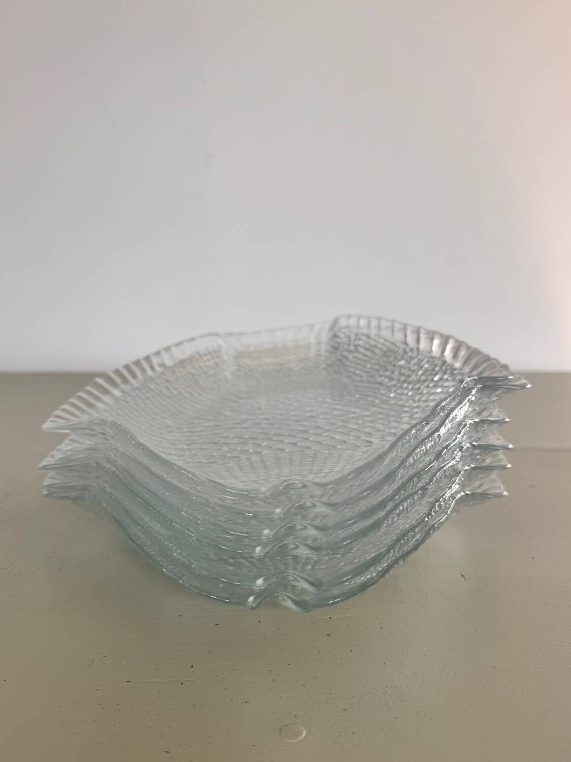 6 vintage Pasabahce clear glass fish plates