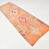 Pumpkin Orange & Pink Vintage Runner Rug, Anatolian Turkish Flatweave