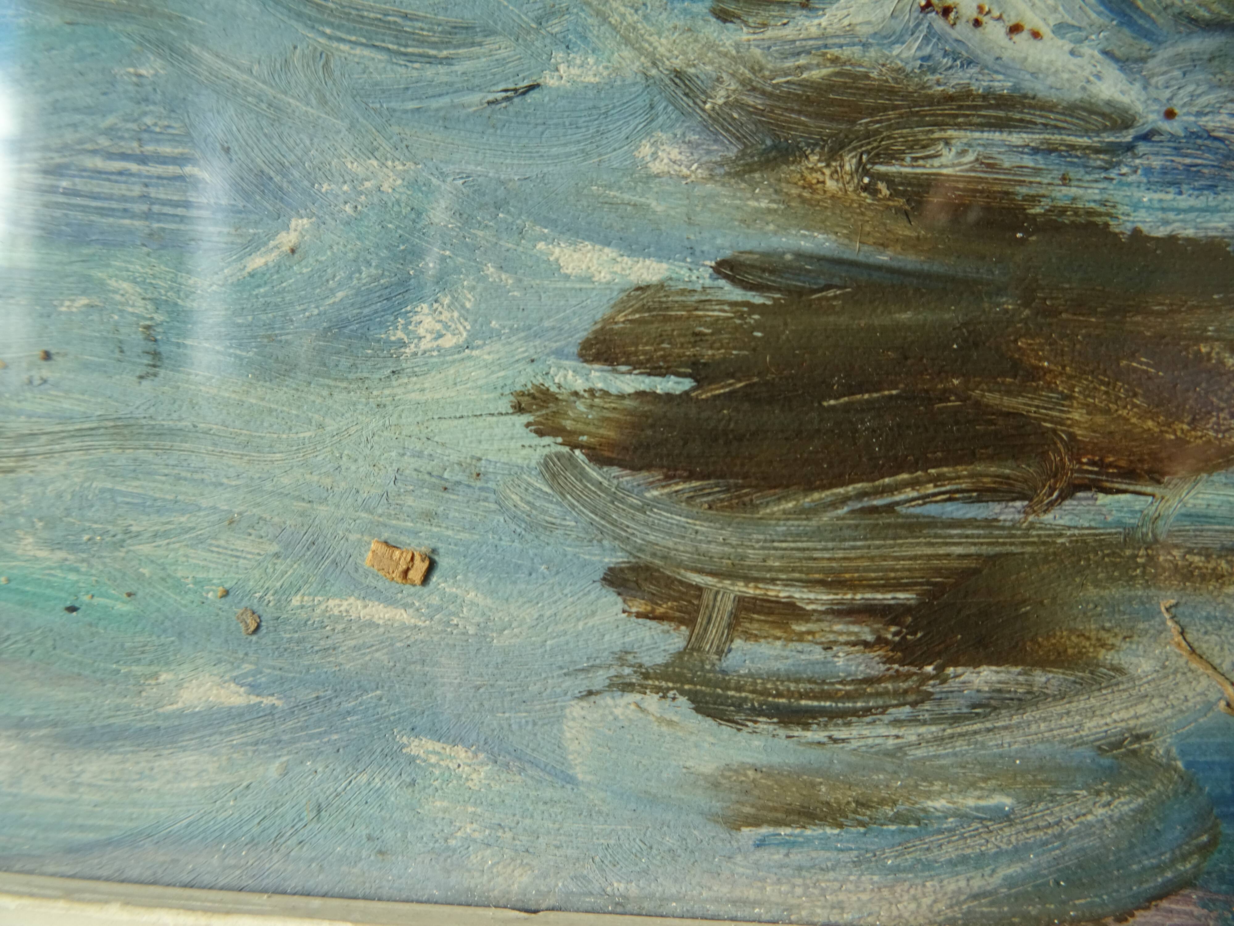 Old painting boat at sea signed