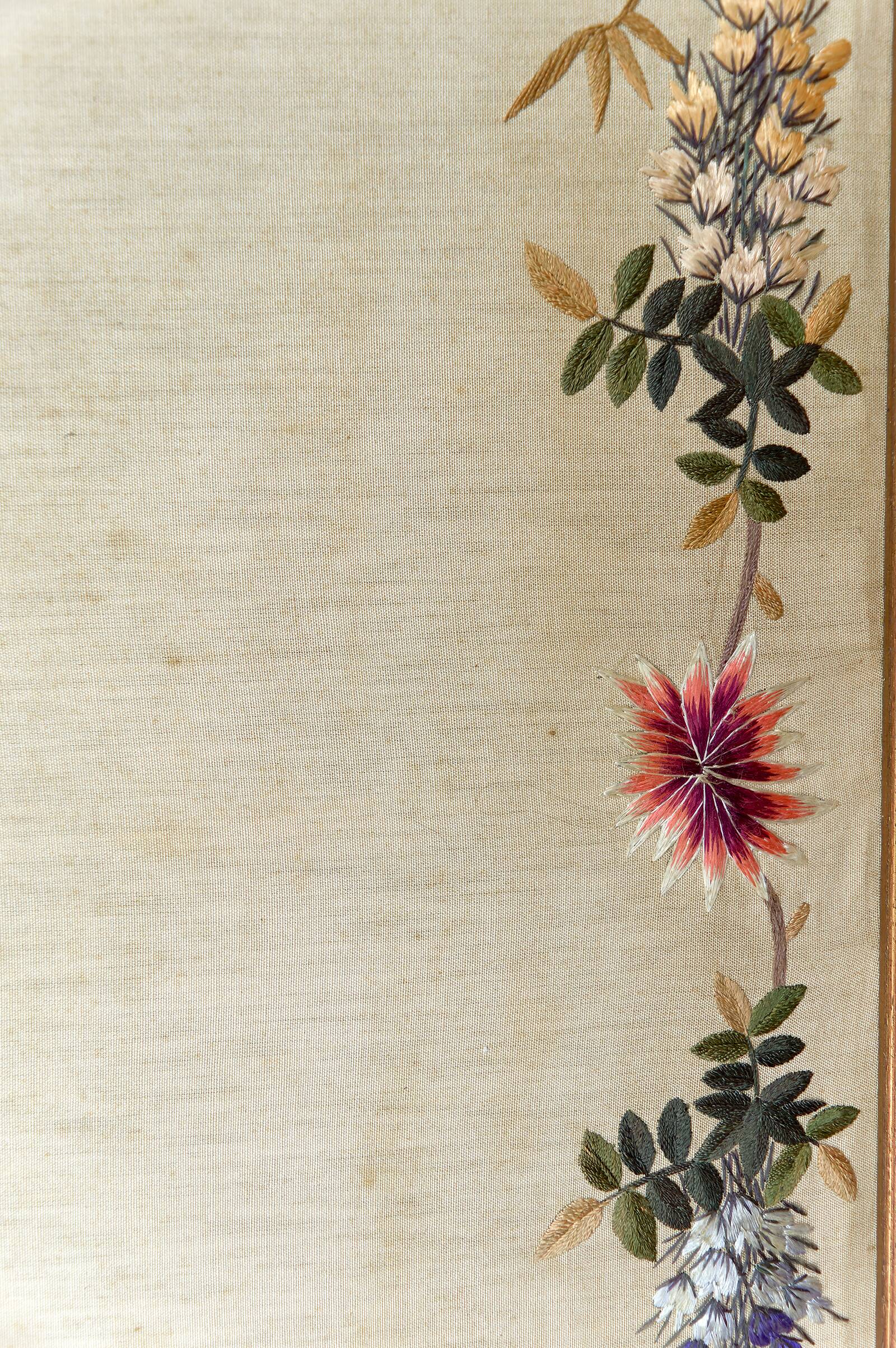 Important Set of Three Indochinese Silk Embroidered Tapestries