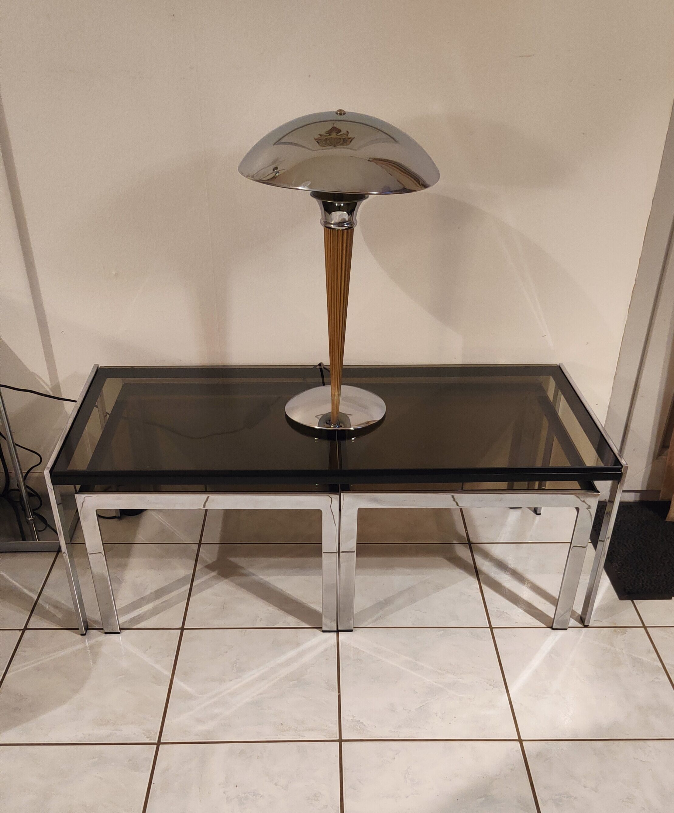 Lampe champignon 1970 chromé et or patiné