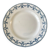 plat rond en Terre de Fer bleu U&C Digoin Sarreguemines modèle Les Ternes fin XIXème
