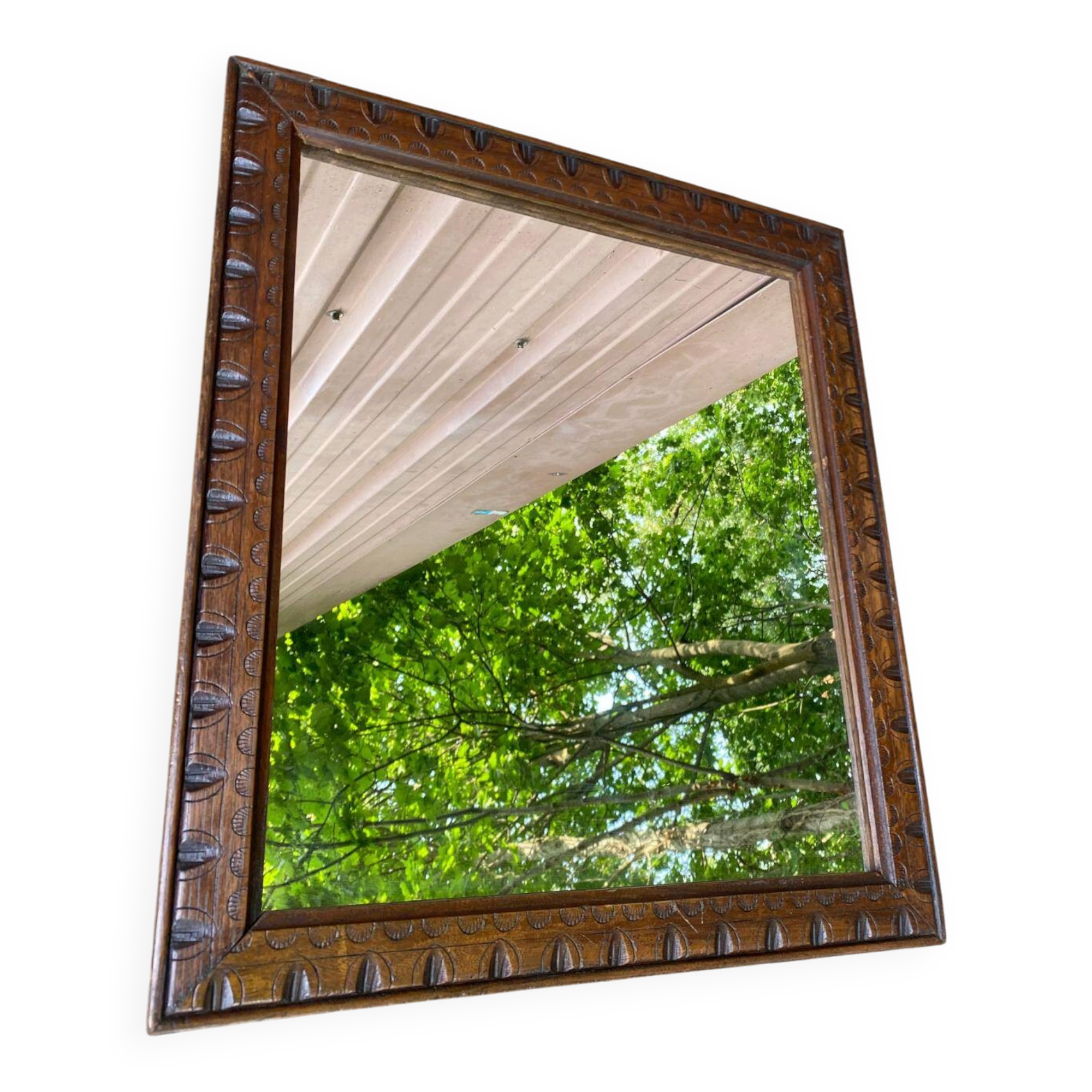 Wall mirror in carved solid wood, Henri II style, 52x45cm.