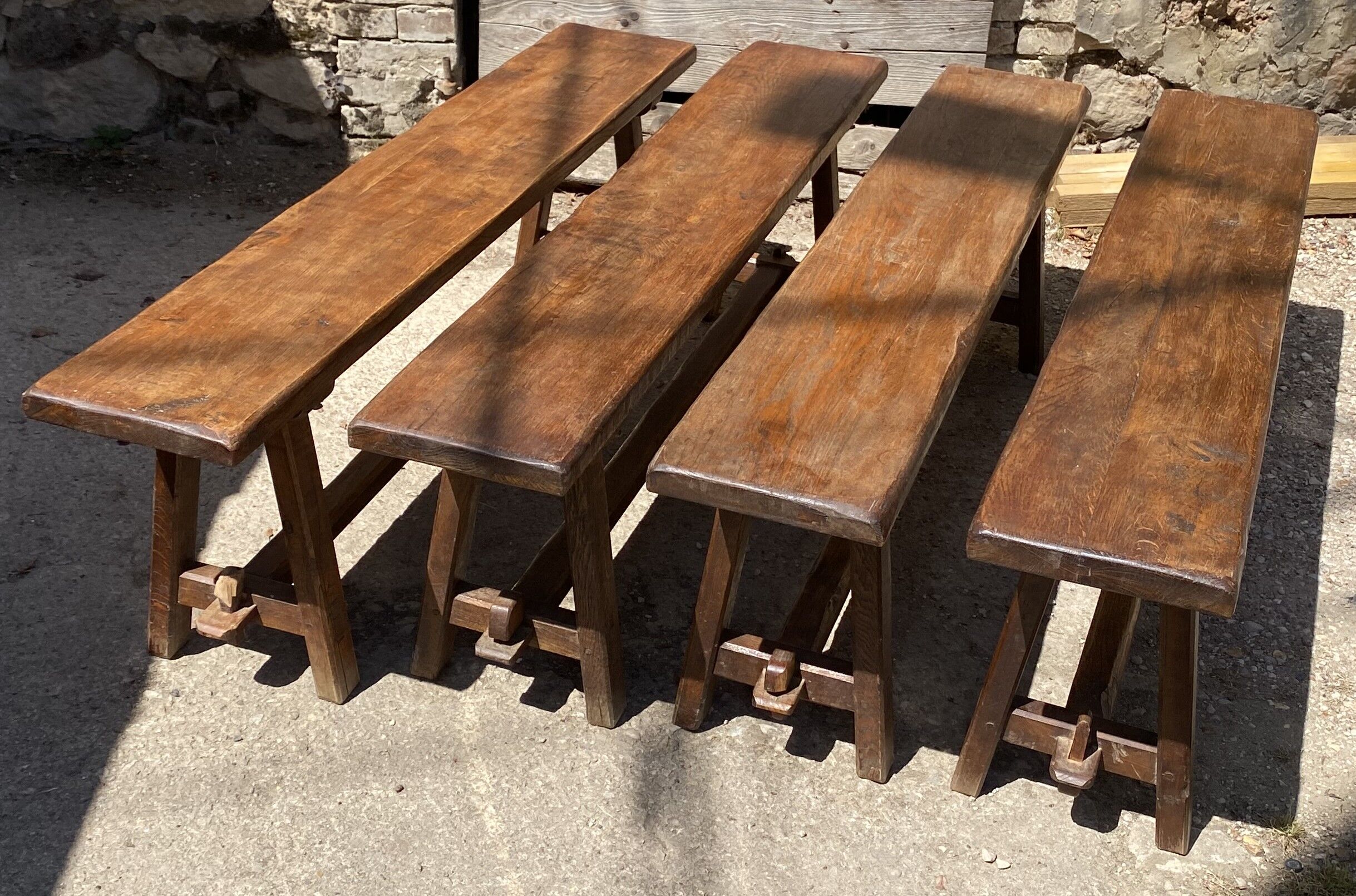 Solid oak farmhouse bench 140cm for rustic farmhouse table 1950