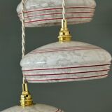 Vintage triple suspension lampshade in Clichy glass, white and red.