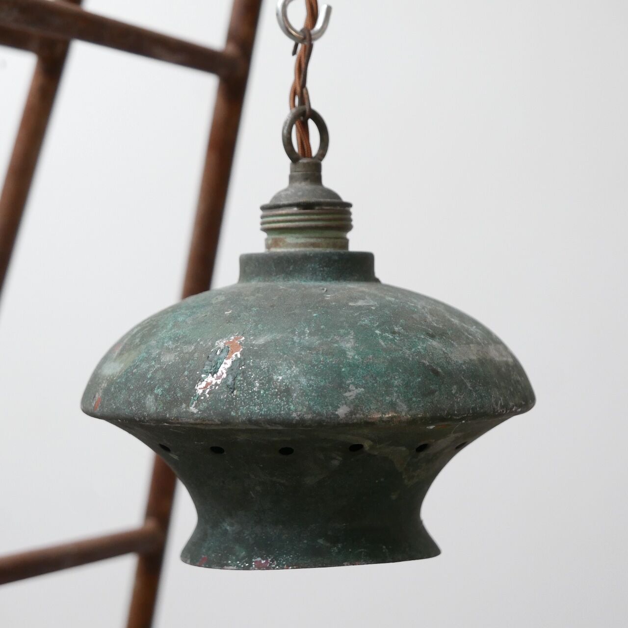 Verdigris Mid-Century Metal Hanging Pendants