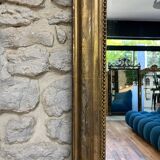 Antique Louis-Philippe mirror with pediment and gilt beading