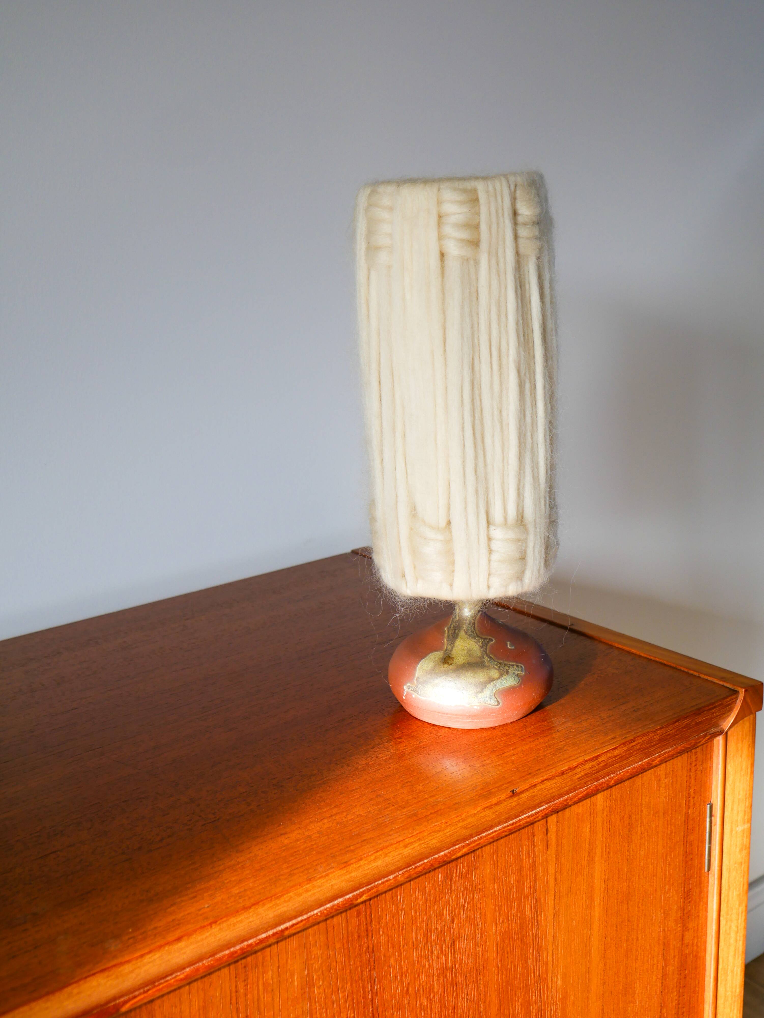 Scandinavian lamp in glazed sandstone and wool lampshade, 1970