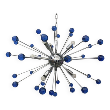 Lustre ovale spoutnik en verre de murano bleu « étoile »