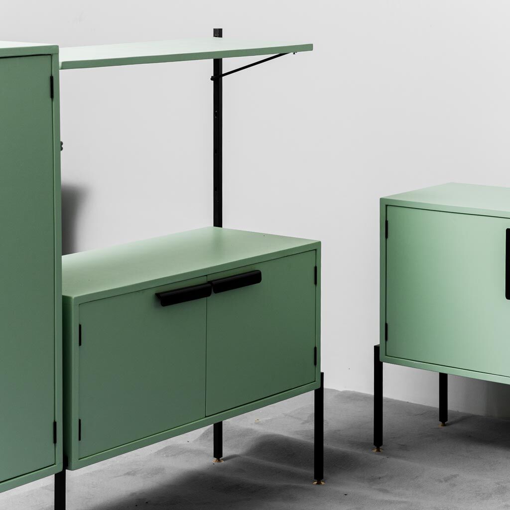Buffets en bois canapé vert 2 places 60s vintage moderne
