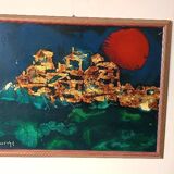 Abstract painting - gold leaf and enamel - Enzo Kocevar 1970s