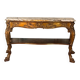 Golden wooden console, four legs adorned with sea monsters, purple breccia marble, around 1900.