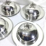 Set of silver-plated serving dishes and bells