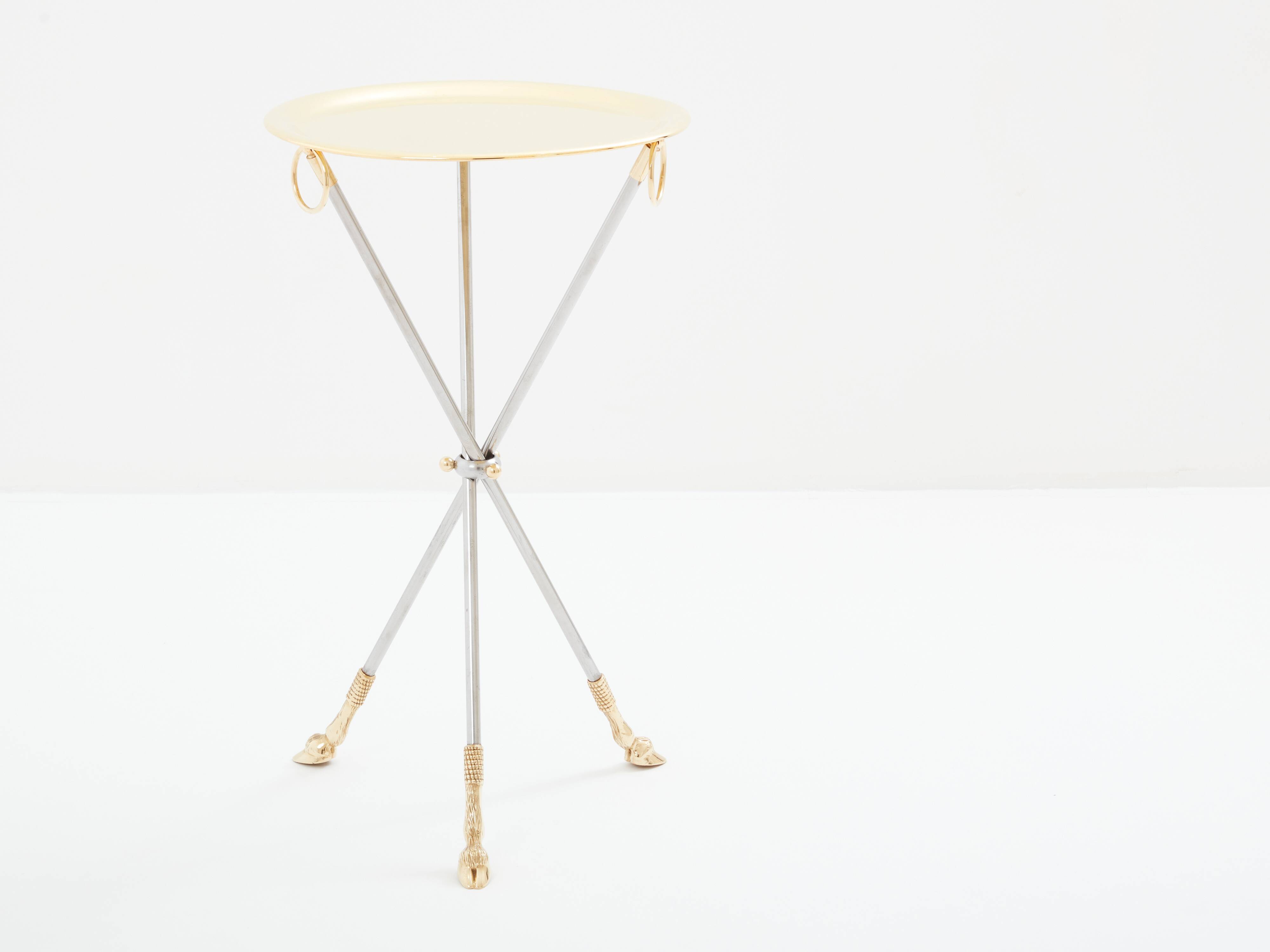 Brass steel pedestal table with removable top signed Alberto Orlandi 1970