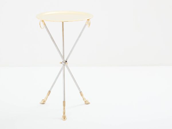 Guéridon laiton acier plateau amovible signé Alberto Orlandi 1970