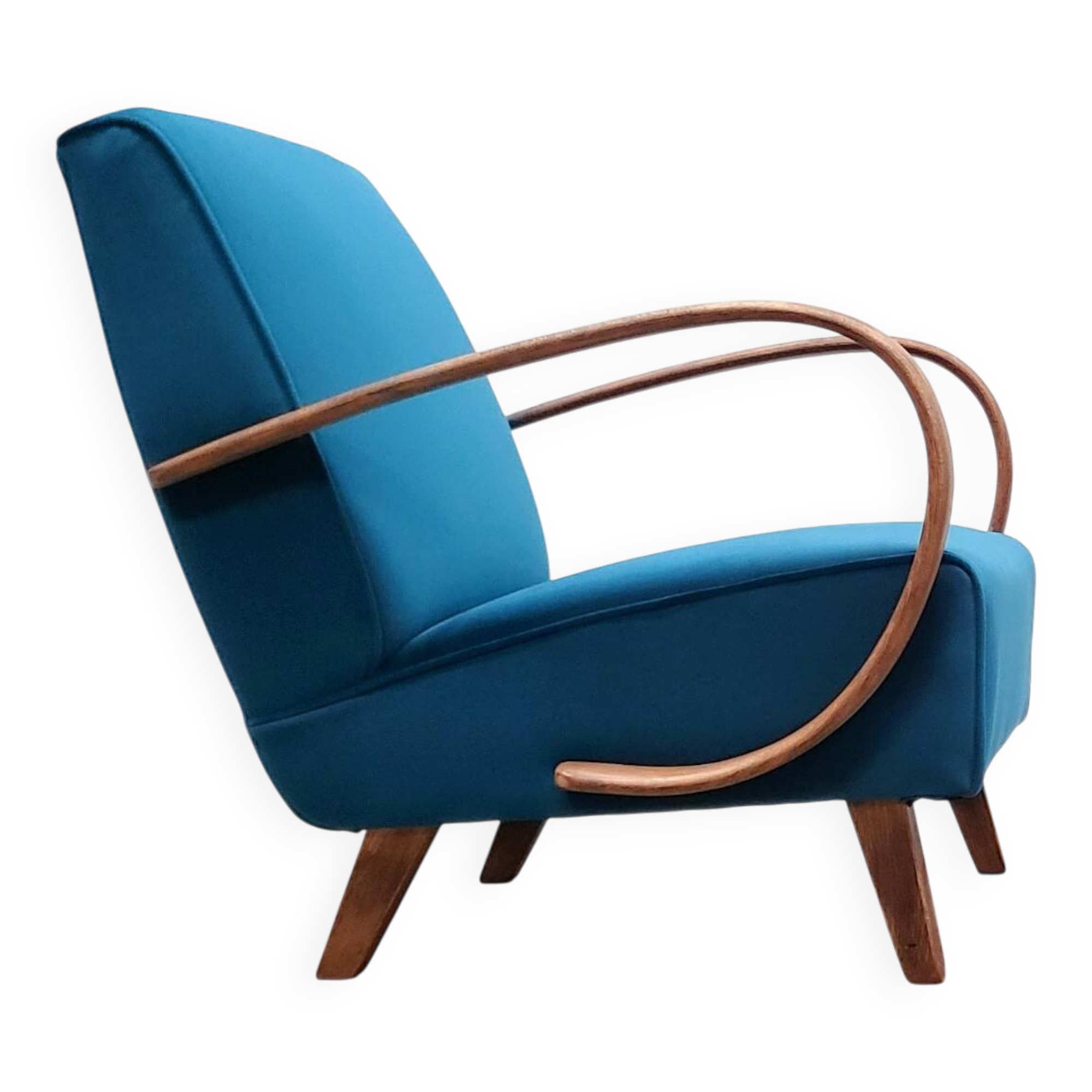 1930 Jindrich Halabala Bentwood Armchair in Teal Velvet