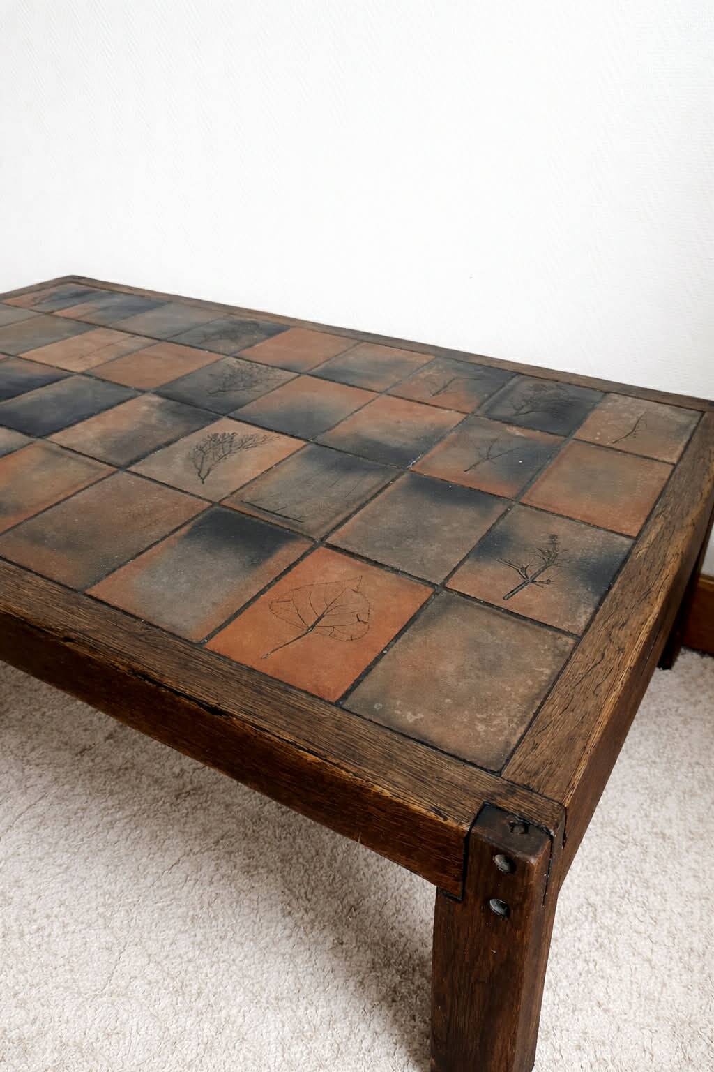 Herbarium coffee table in terracotta, Garnier style, circa 1960.