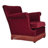 1970s, Danish lounge chair, original condition, cherry-red velour fabric.