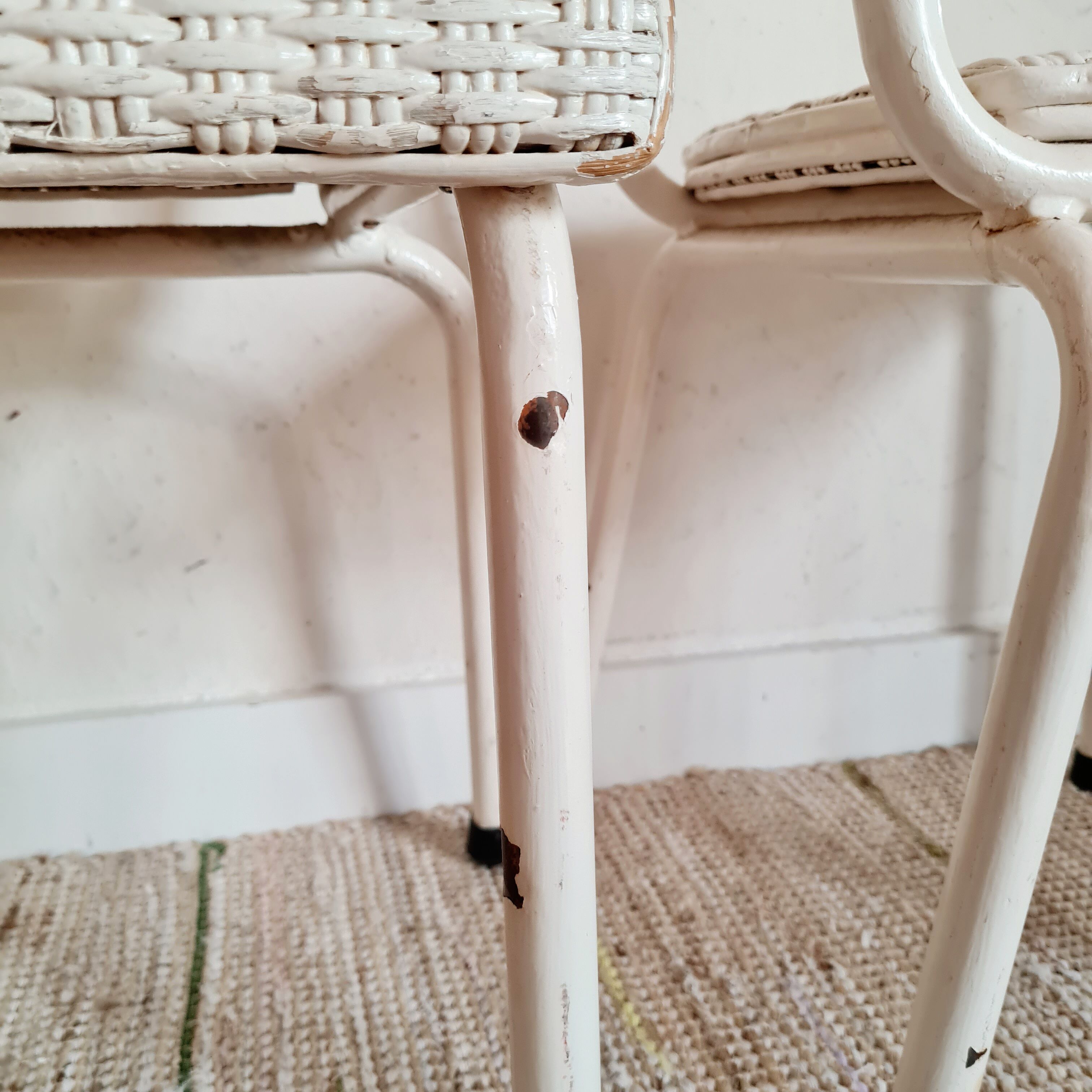 Vintage rattan bistro chairs white and metal