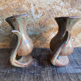 Pair of Beige Ceramic Soliflore Vases Vintage France #D889