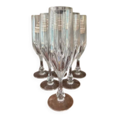 6 antique cut and engraved crystal champagne flutes