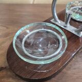 Vide-poche Art Déco en bois, verre gravé et métal chromé