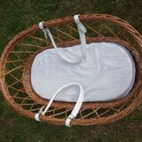 Vintage wicker and rattan with mattress and pads bassinet