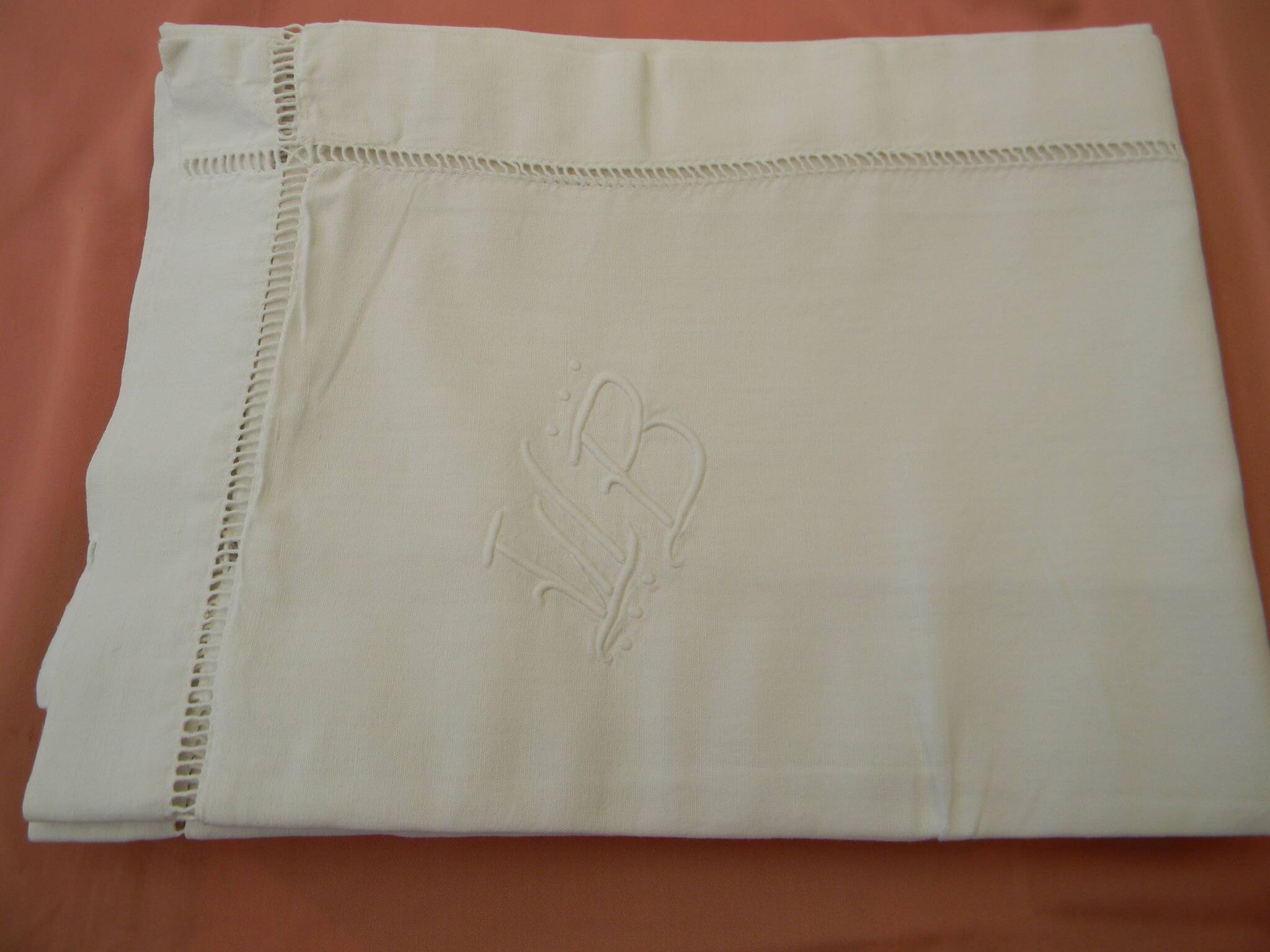 Pair of old ladder days pillowcases. WB monogram.