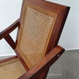 Pair of armchairs in red teak and cannage