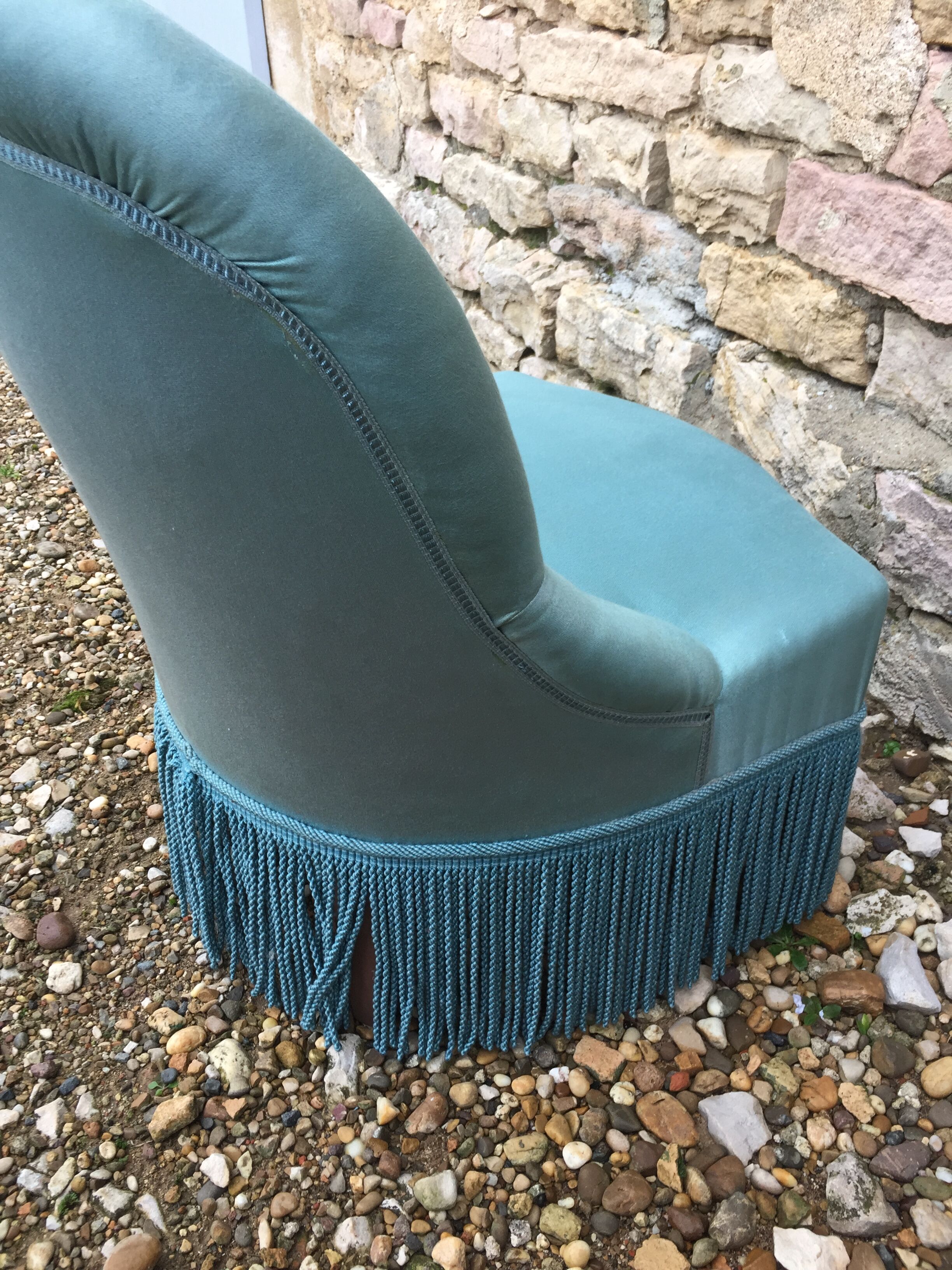 Fauteuil crapaud velours bleu