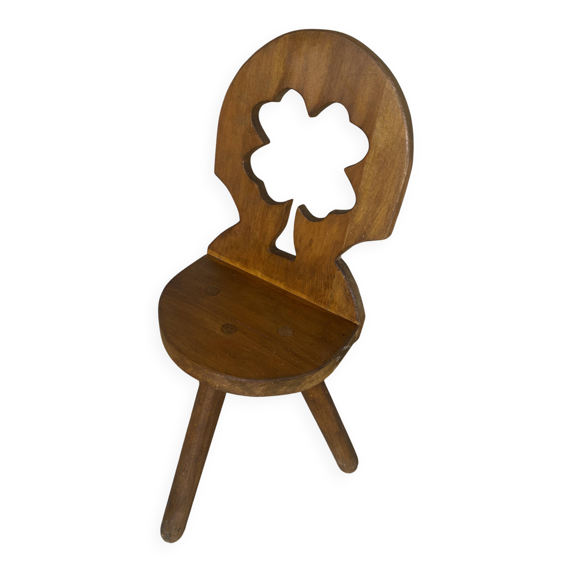 Vintage Brutalist Handmade Tripod Solid Wood Chair