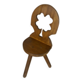 Chaise brutaliste ancienne tripode en bois massif