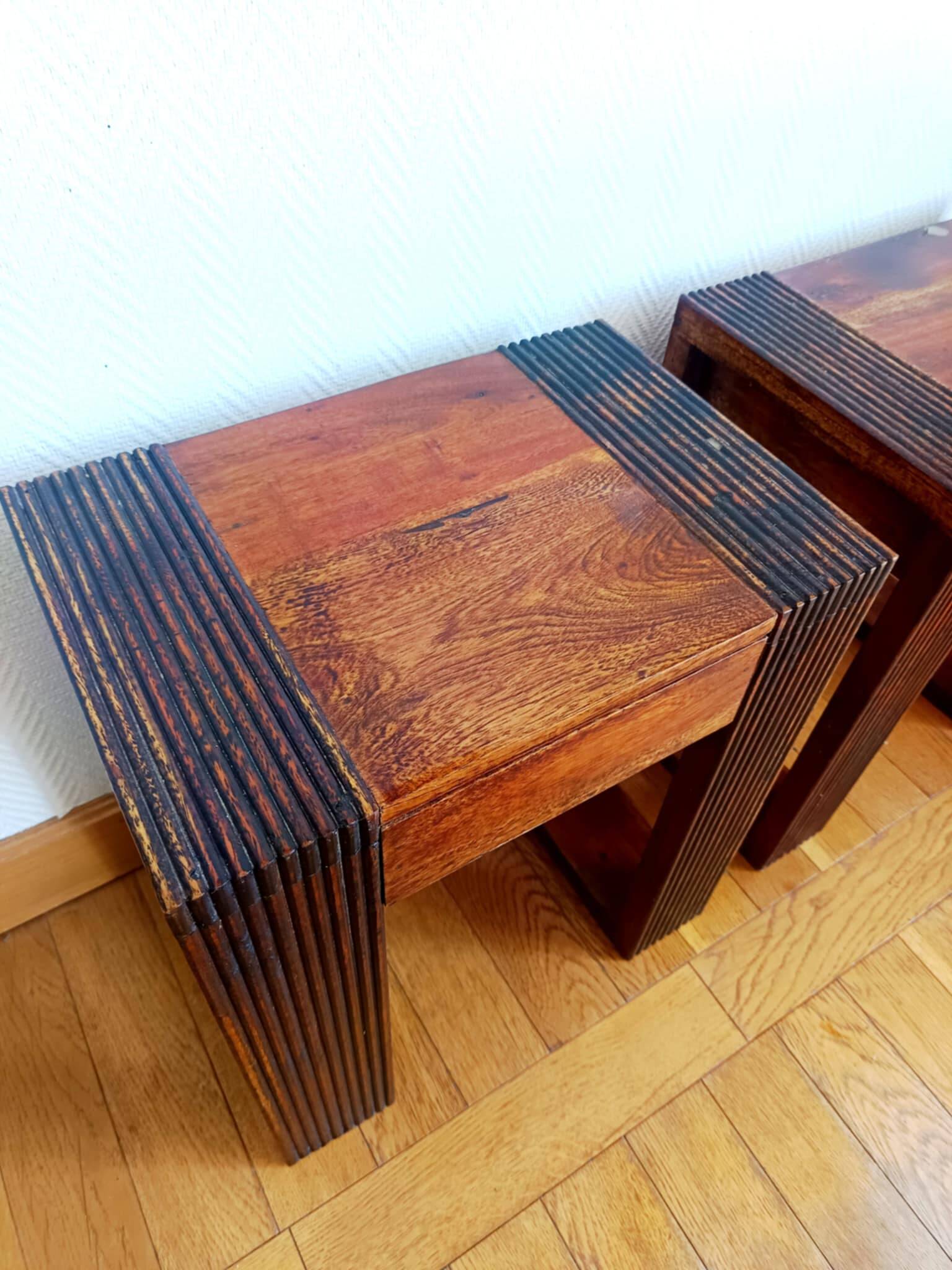 Pair of exotic wood bedside tables
