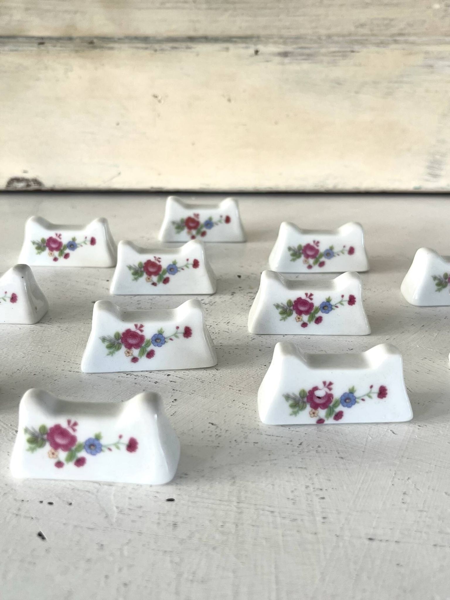 French Porcelain Knife Rests Set of 12 Floral Table Knife Holders