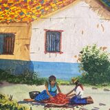 Painting "The coffee harvest" South America signed D. Ramirez